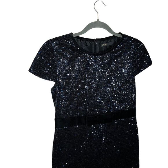 Maje Ketsia Midnight Blue Sequin Mini Dress Bow Waist Velvet Trim Party Cocktail - Picture 5 of 10